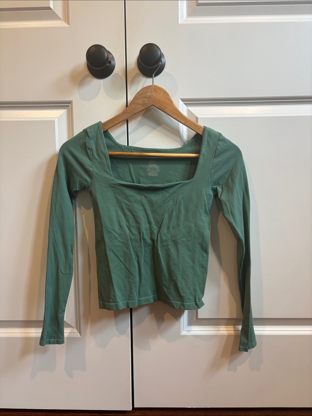 Free People Long Sleeve Square Neck Top in Sage Green